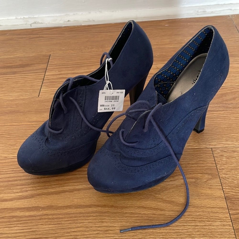 Navy Blue Suede Fioni platform heels, Dark Academia Witchy